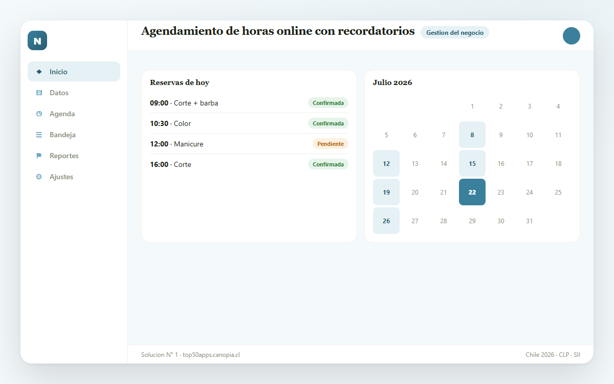 Vista previa de Agendamiento de horas online con recordatorios
