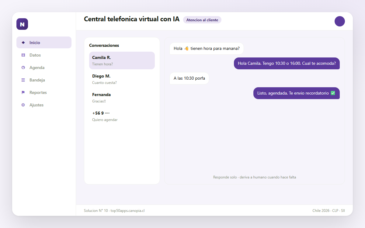 Vista previa de Central telefónica virtual con IA