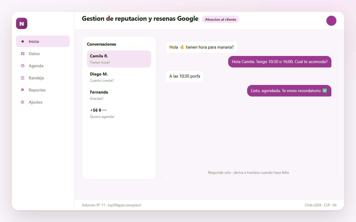 Vista previa de Gestión de reputación y reseñas Google