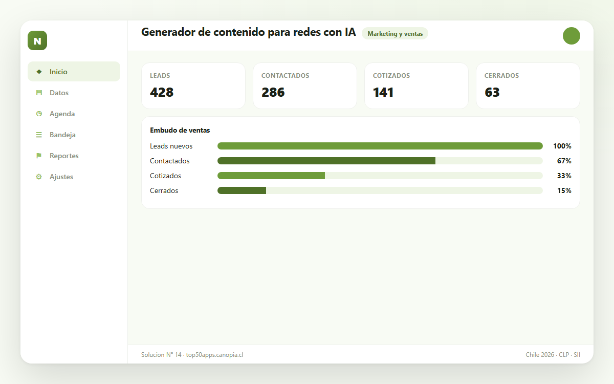 Vista previa de Generador de contenido para redes con IA
