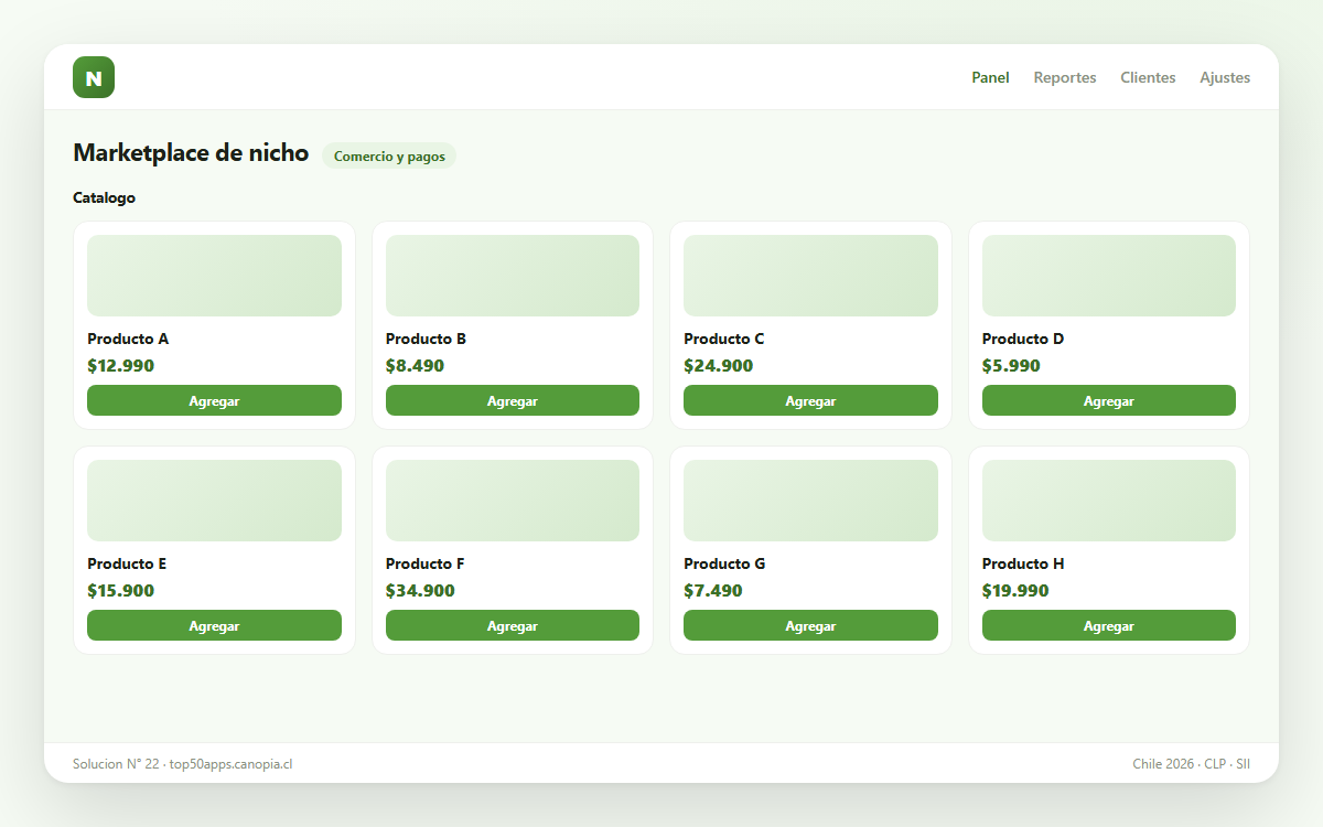 Vista previa de Marketplace de nicho