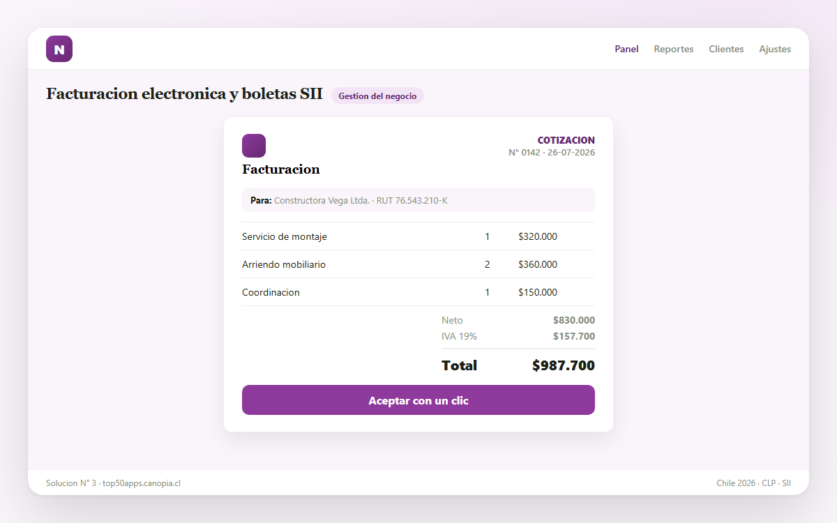 Vista previa de Facturación electrónica y boletas SII
