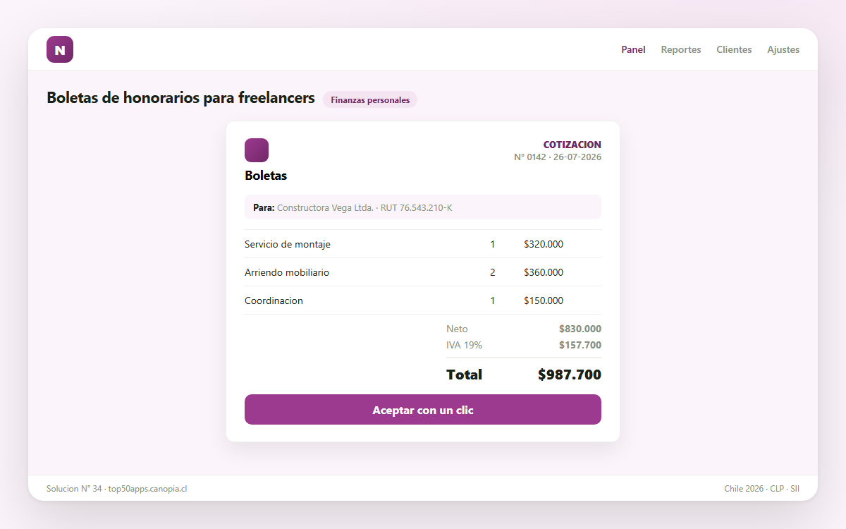 Vista previa de Boletas de honorarios para freelancers