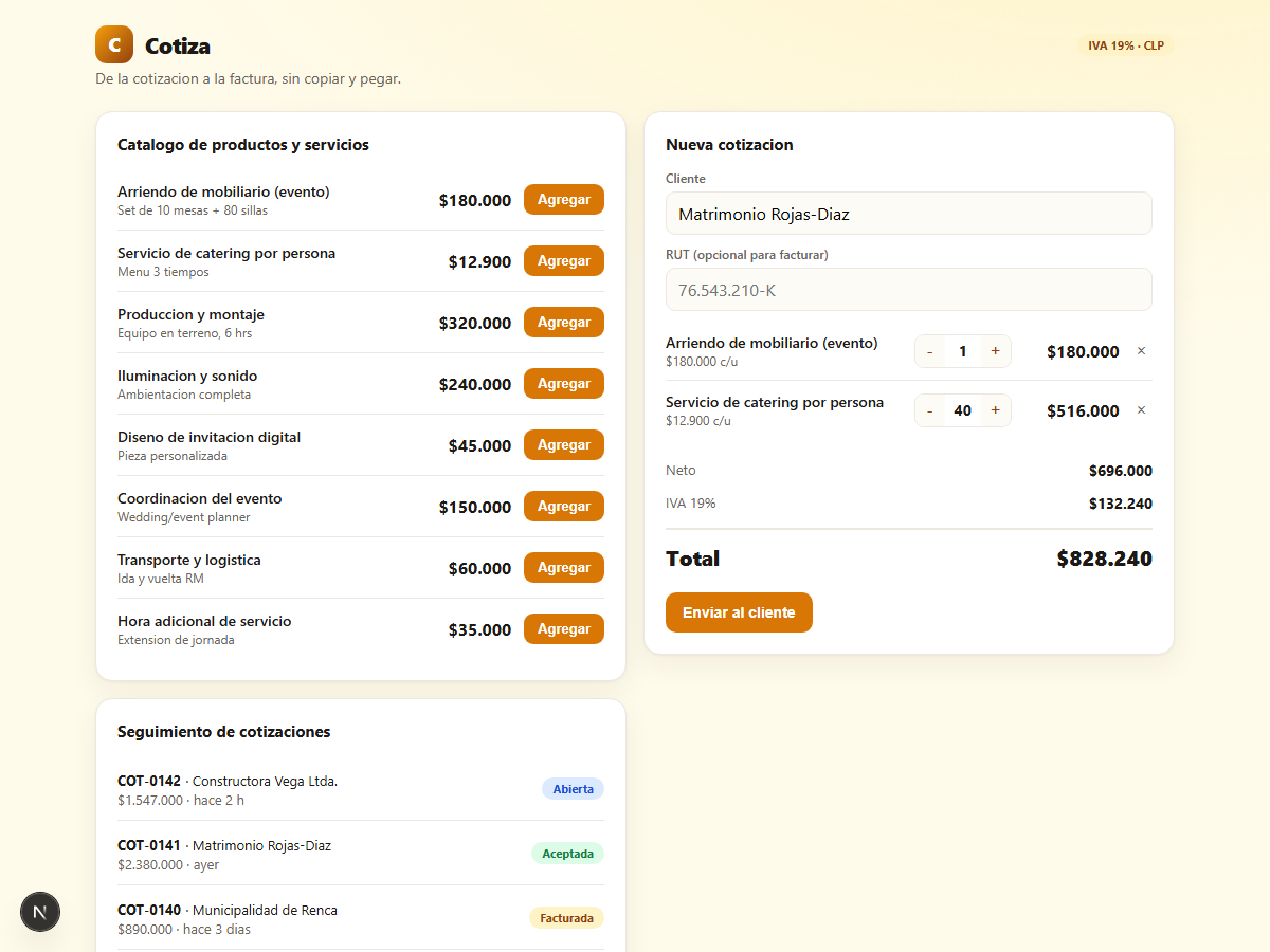 Vista previa de Generador de cotizaciones y propuestas