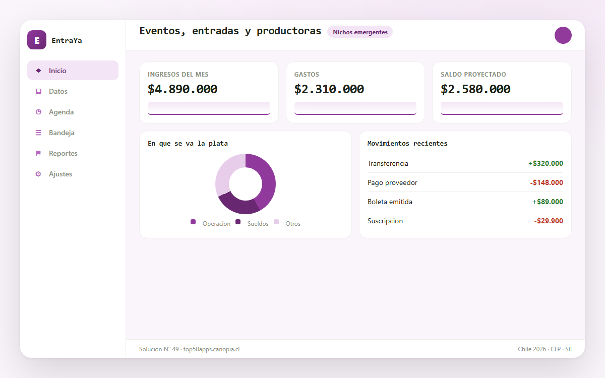 Vista previa de Eventos, entradas y productoras