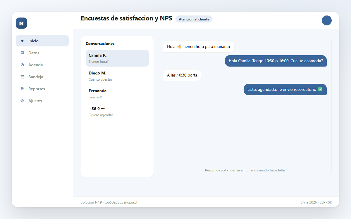 Vista previa de Encuestas de satisfacción y NPS